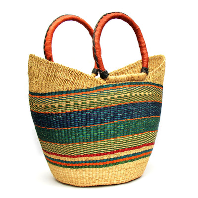 Bolga Tote, Mixed Colors with Leather Handle