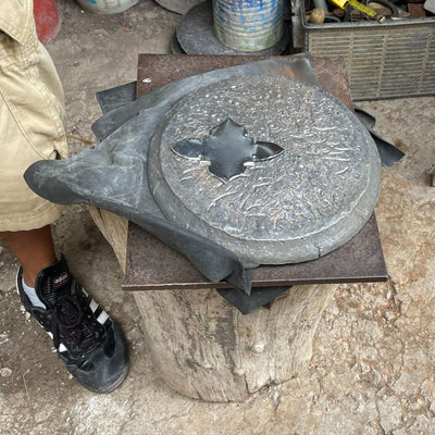 Hand Stamped Metal Flower Design Urn