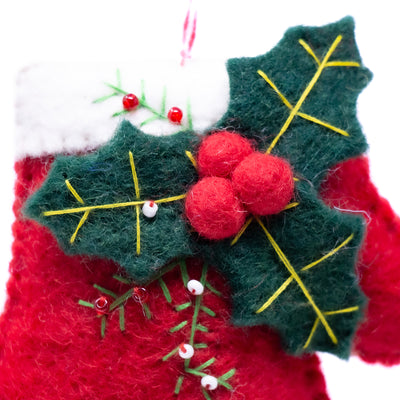 Holly Mittens Handmade Felt Ornament