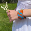 Maasai Bead Leather Wrap Bracelet, Orange and Turquoise