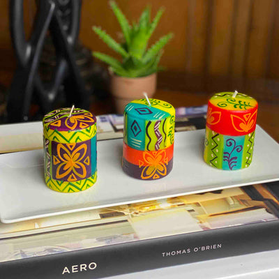 Hand-Painted Votive Candles, Boxed Set of 3 (Matuko Design)
