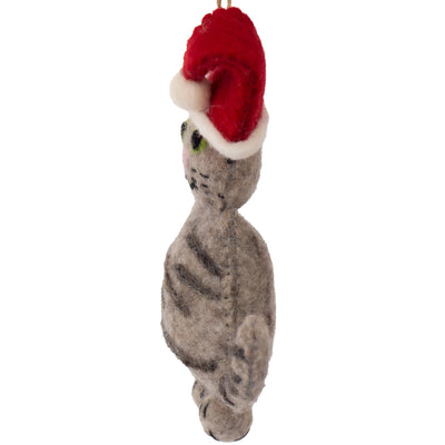 Grey Tabby Santa Cat Felt Ornament