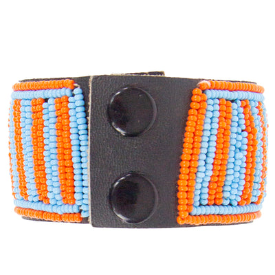 Maasai Bead Leather Wrap Bracelet, Orange and Turquoise