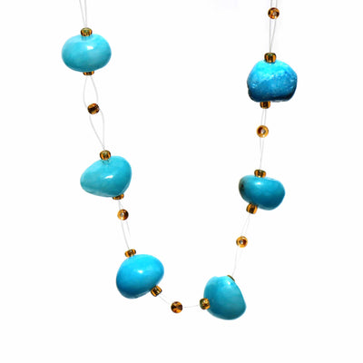 Floating Stone and Maasai Bead Necklace, Turquoise