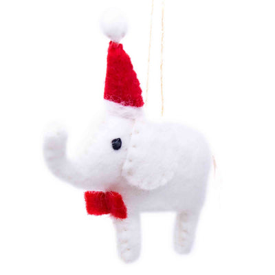 White Elephant Santa Handmade Felt Ornament