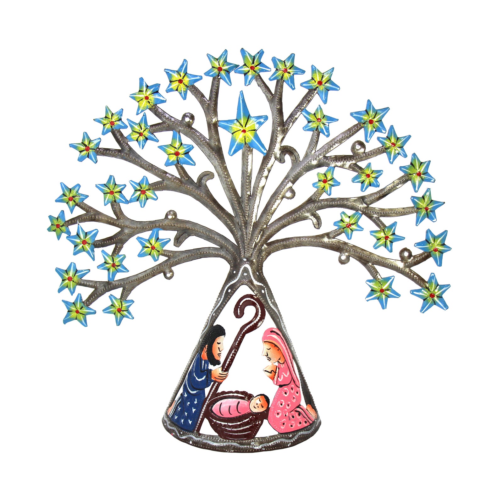 Haitian Metal Drum Tabletop Nativity with Blue Stars