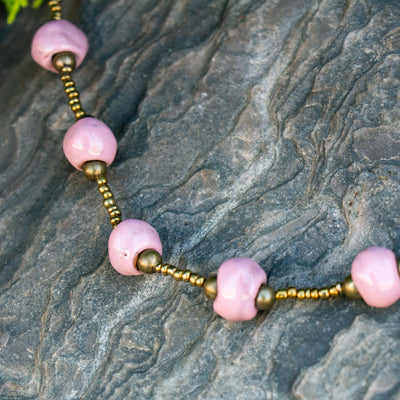 Haiti Clay Bead Short Necklace, Pink