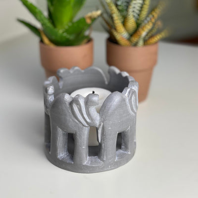 Circle of Elephants Soapstone Sculpture - 3-3.5-inch - Gray Stone
