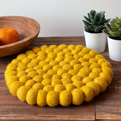 Felt Ball Trivet: Round, Pure Mustard