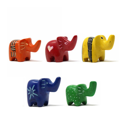 5-Pack - Kisii Soapstone Elephants - Mini - Assorted Colors