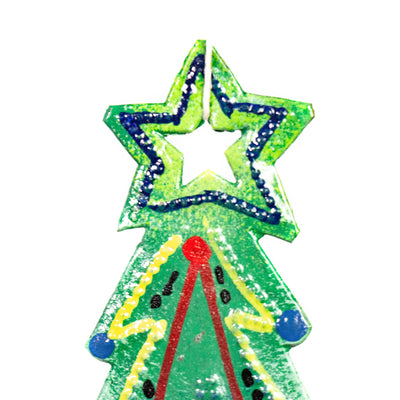 Tree with Cut-out Stars Haitian Metal Drum Christmas Ornament (5" x 3")