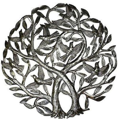 Double Tree of Life Haitian Metal Drum Wall Art, 24"