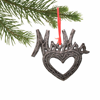 Mr & Mrs Newlywed Heart Haitian Metal Drum Christmas Ornament