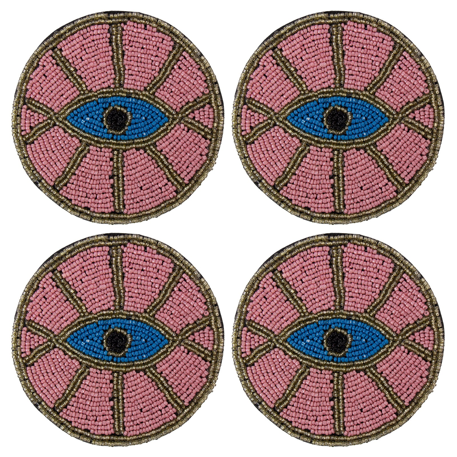 Pink Evil Eye Beaded Coasters, Set of 4