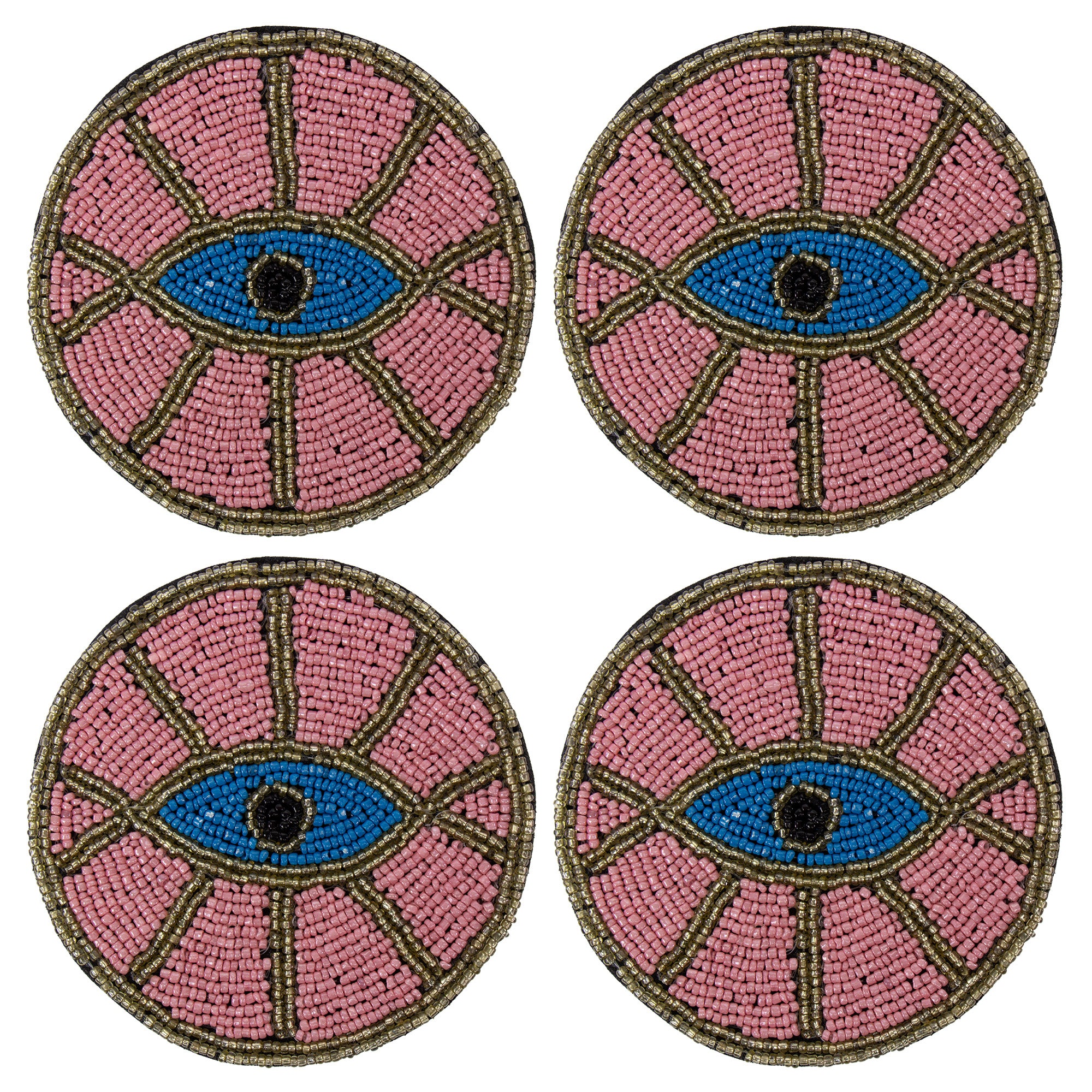 Pink Evil Eye Beaded Coasters, Set of 4