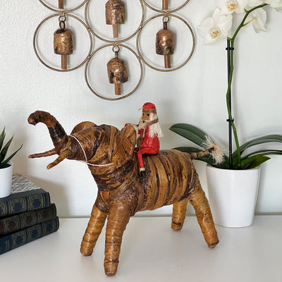 Banana Fiber Santa Riding Elephant Safari Animal Sculpture