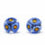 Round Glass Stud Earrings, Blue and Yellow Flowers - Pack of 3
