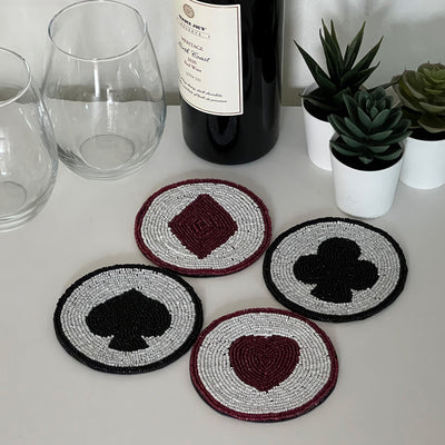 Suit of Cards Glass Beaded Coasters, Set of 4