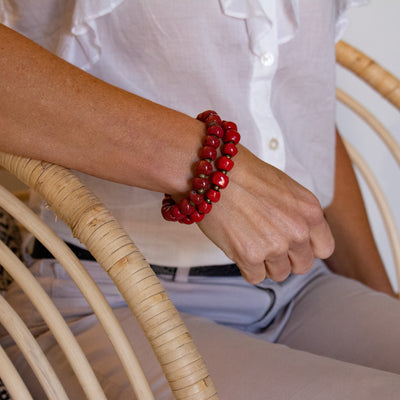 Haiti Clay Bead Bracelet, Brick Red - PACK OF 3 - Global Crafts Wholesale