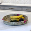 Hand-woven Palm Tray Basket with Pink Detail