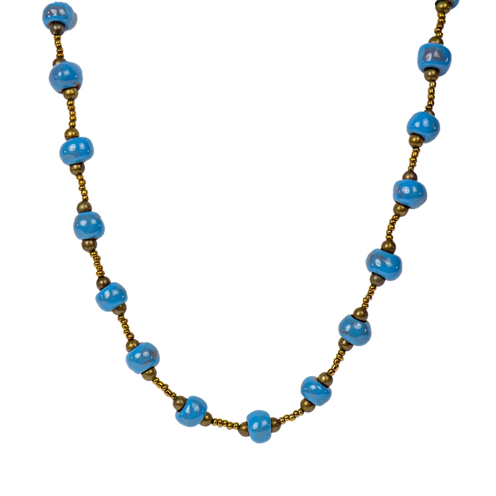 Haiti Clay Bead Short Necklace, Blue