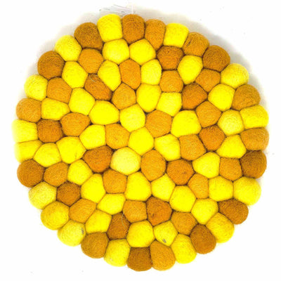 Felt Ball Trivet: Round, Mustard Medley