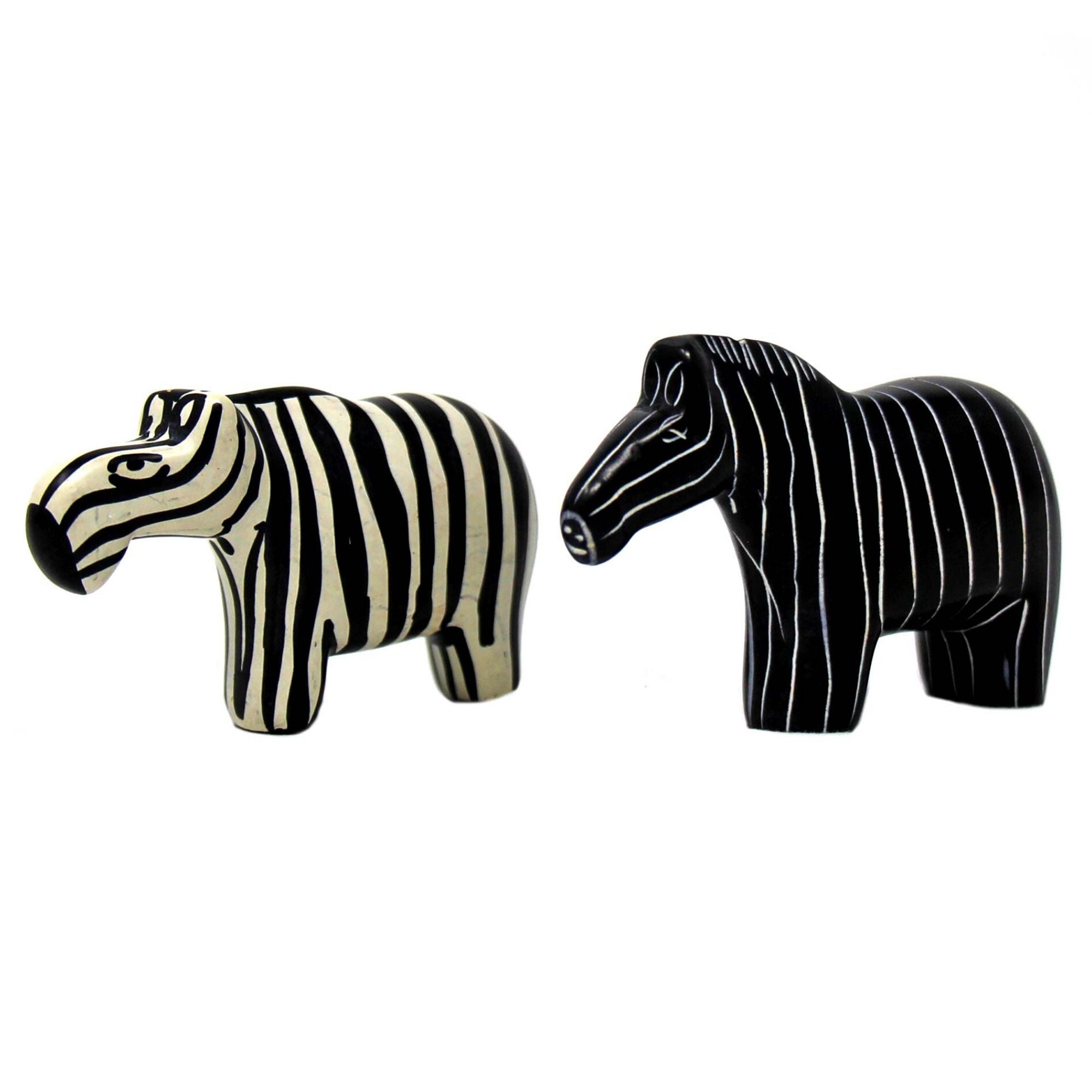 2-Piece Set - Soapstone Zebra Sculptures - Yin-Yang