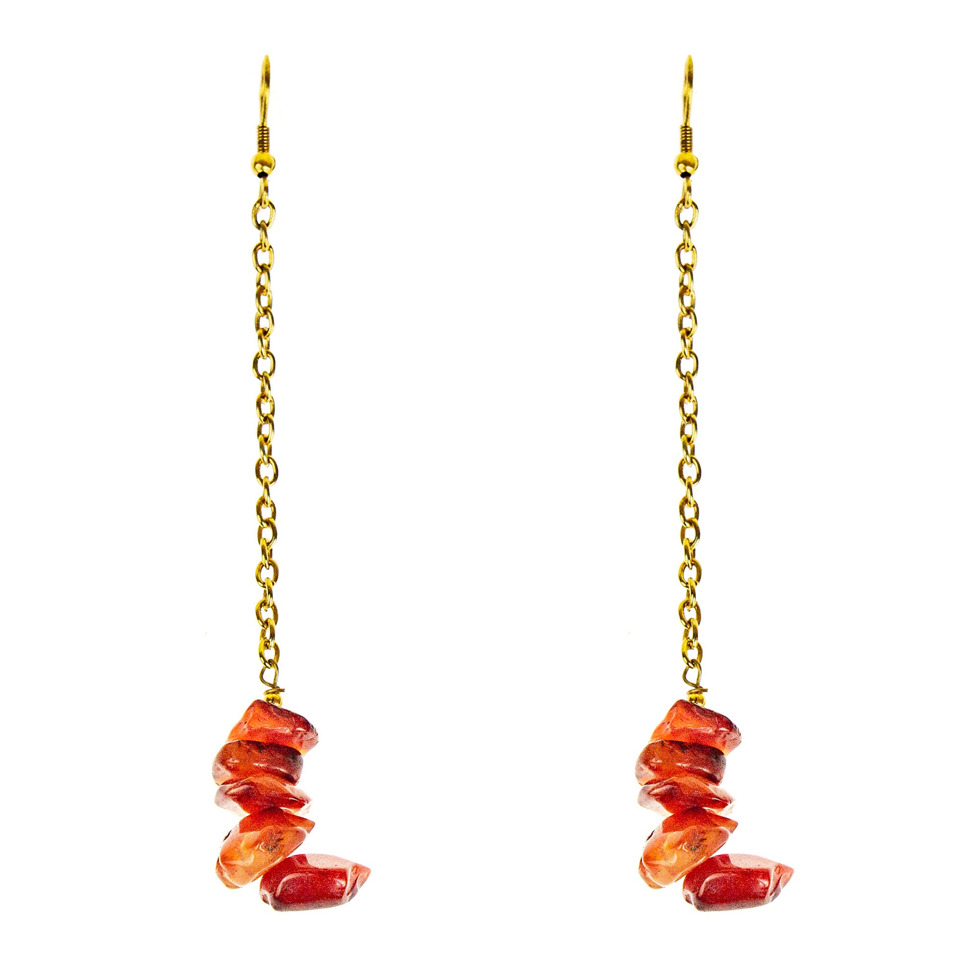 Brass Chain Carnelian Uncut Stone Earrings, PACK OF 3