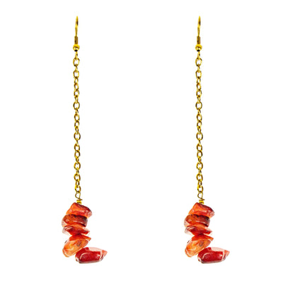 Brass Chain Carnelian Uncut Stone Earrings, PACK OF 3