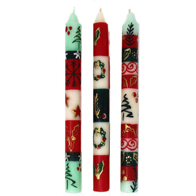 Christmas Hand-Painted Dinner Candles, Set of 3 (Ukhisimusi Design)