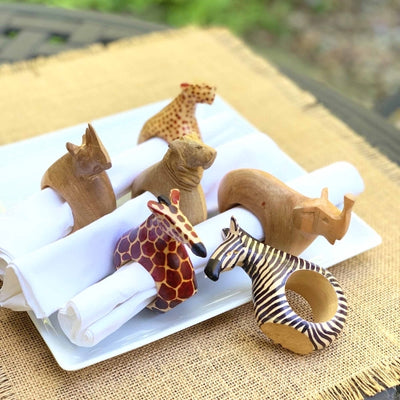Mahogany Safari Animal Napkin Rings, Set of 6