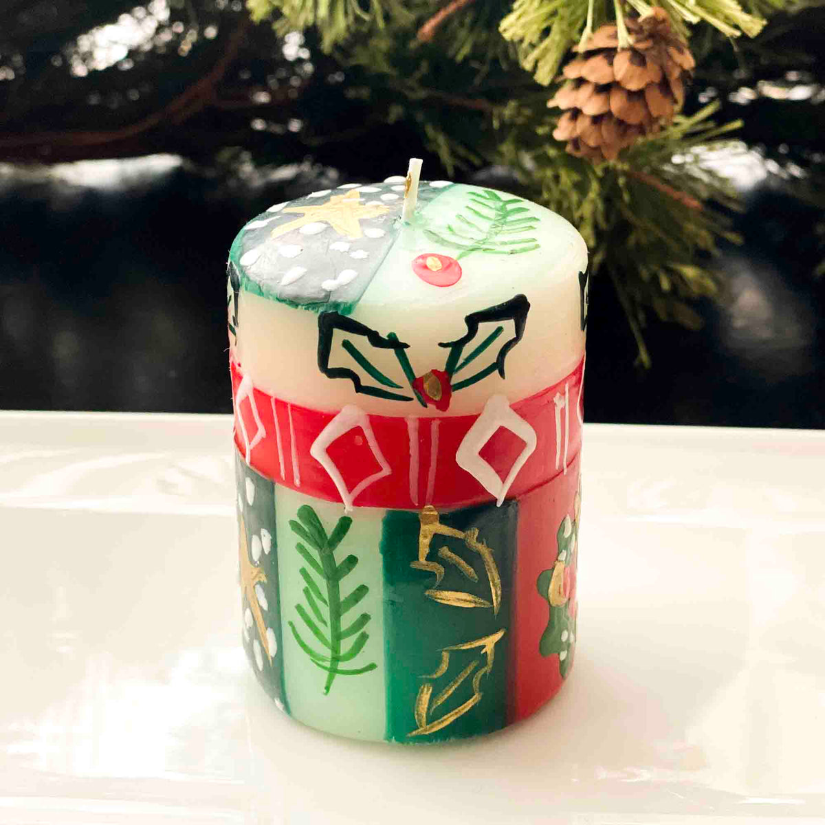 Christmas HandPainted Votive Candles, Boxed Set of 3 (Ukhisimusi Desi