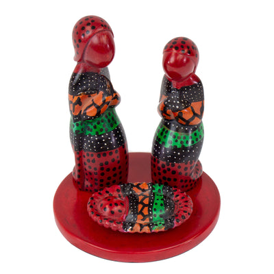 Soapstone Painted 3-Piece + Base Creche Nativity Set Vibrant Colors