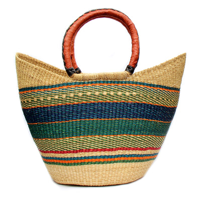 Bolga Tote, Mixed Colors with Leather Handle