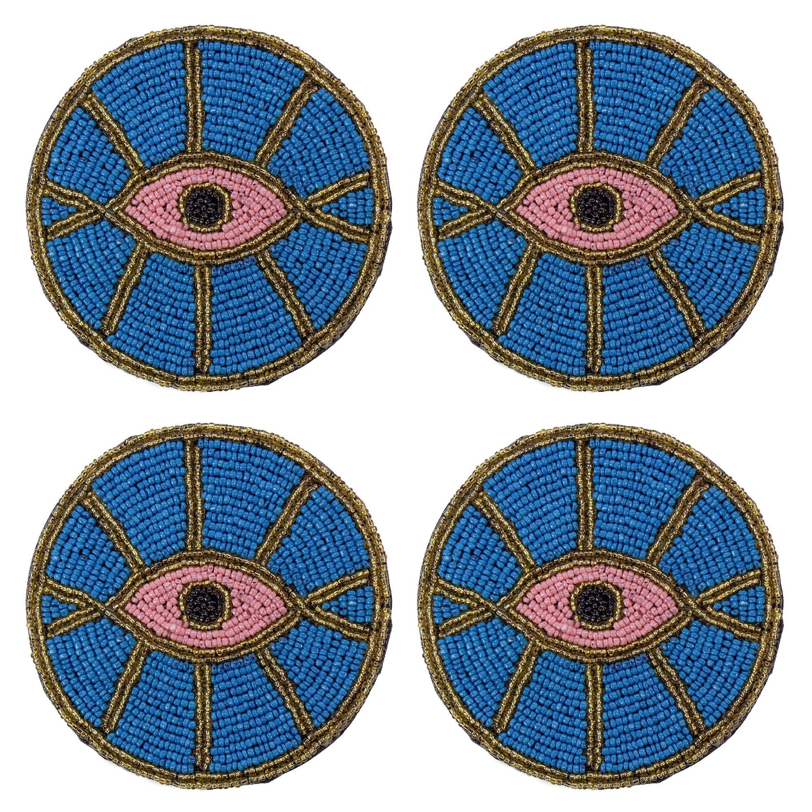 Blue Evil Eye Beaded Coasters, Set of 4