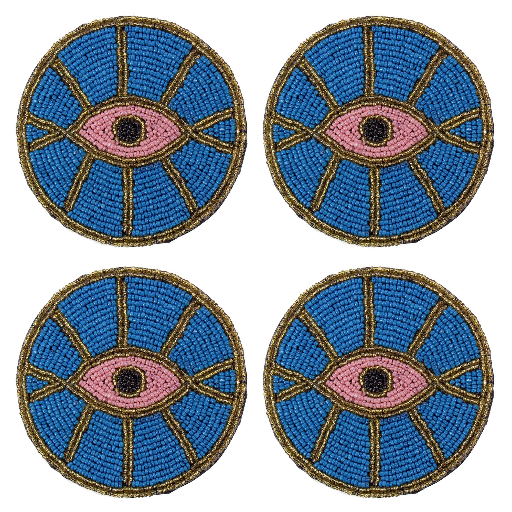 Blue Evil Eye Beaded Coasters, Set of 4