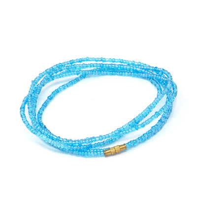 Long Single Strand Maasai Bead Necklace, Sky Blue