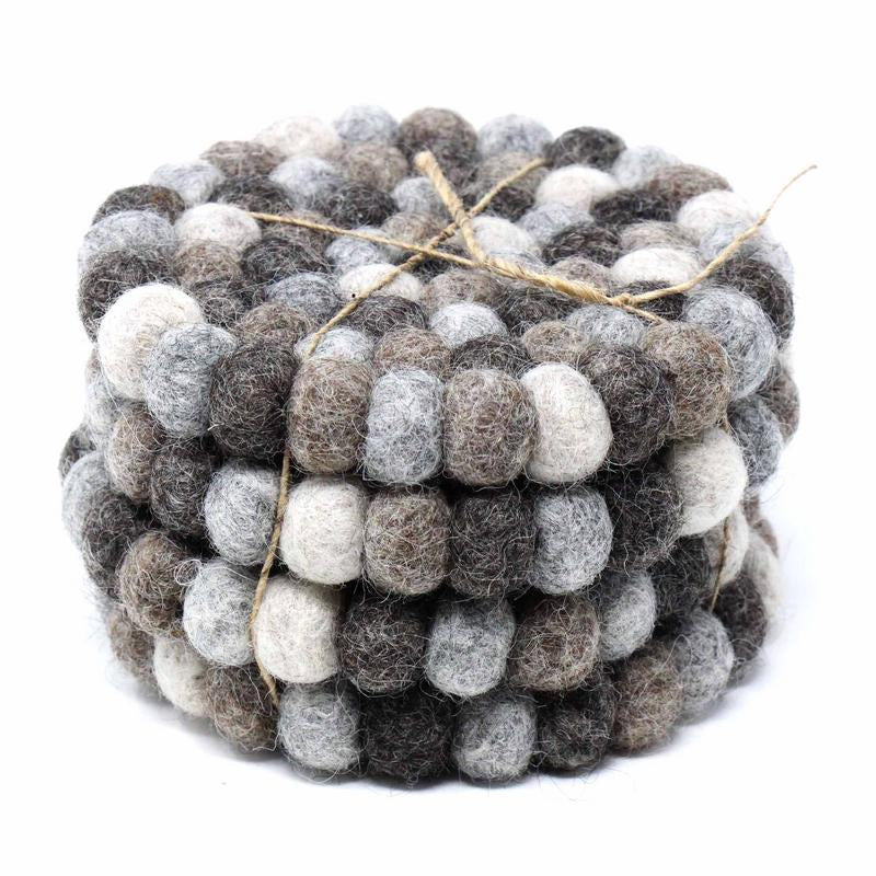 Hand Crafted Felt Ball Coasters from Nepal: 4-pack, Greys