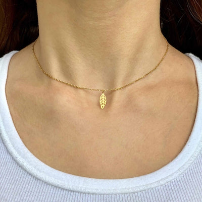 Necklace: 14k Gold Plated Leaf Pendant with Chain
