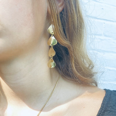Geometric Tiered Brass Drop Earrings - Pack of 3