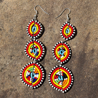 PACK OF 5 -Maasai Bead Multicolor Tri-Circle Dangle Earrings