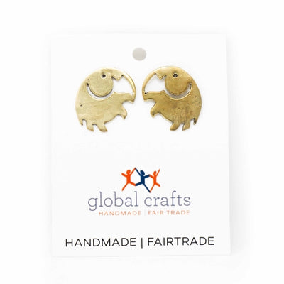 Elephant Brass Stud Earrings - Pack of 3