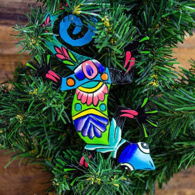Colorful Gecko Haitian Metal Drum Christmas Ornament