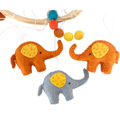 Blue and Orange Elephant  Felt Nursery Mobile