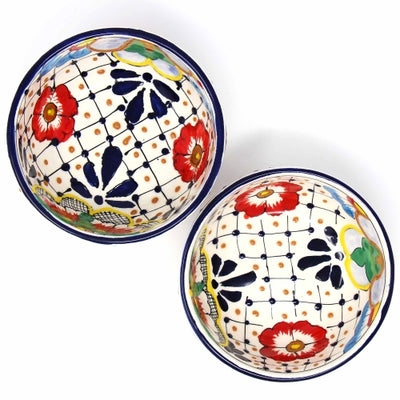 Encantada Handmade Pottery 5.5-inch, Set of 2 Bowls, Dots & Flowers