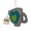 Tea Pot & Tea Cup Ornament Set, Avocado Green