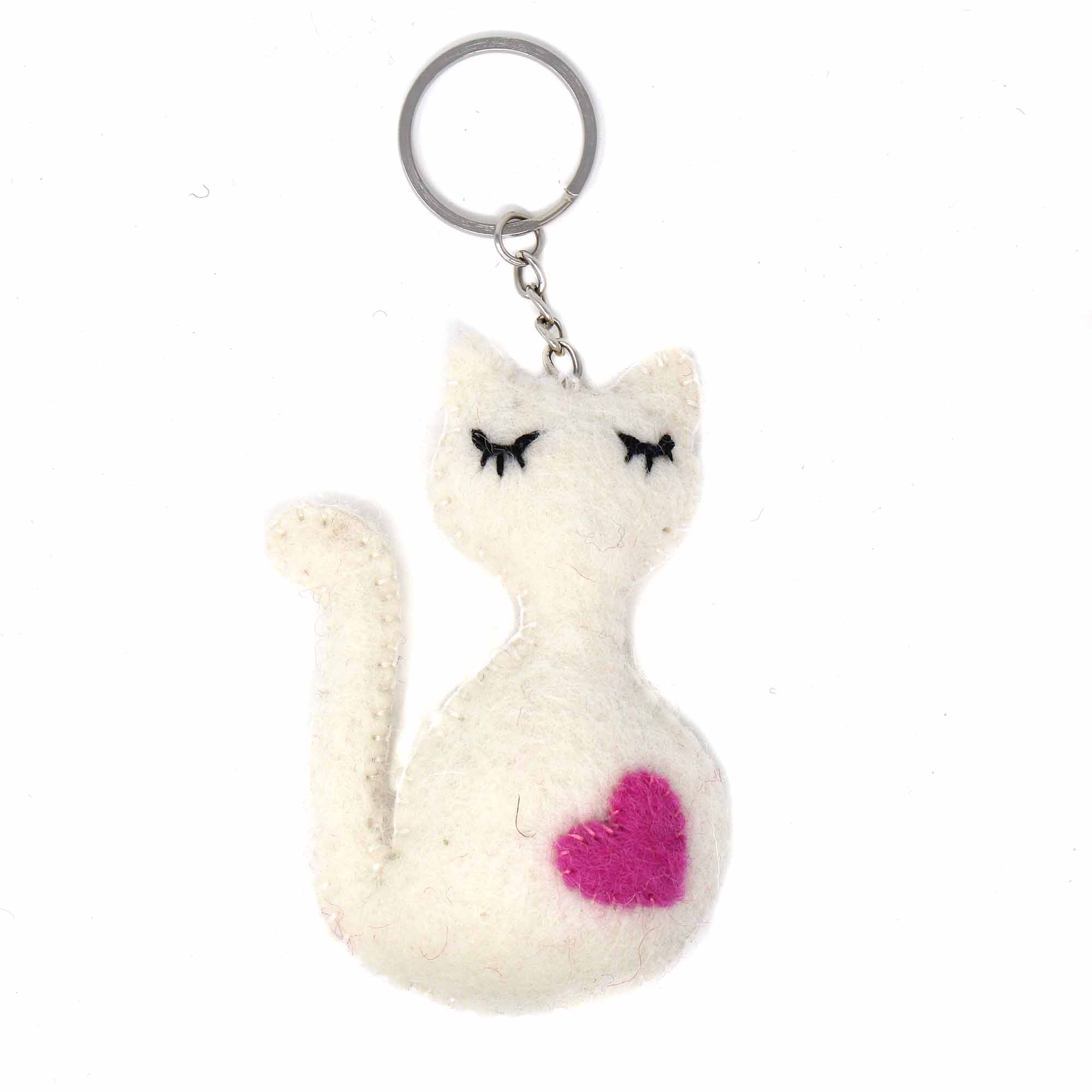 Cream Cat Heart Felt Key Chain