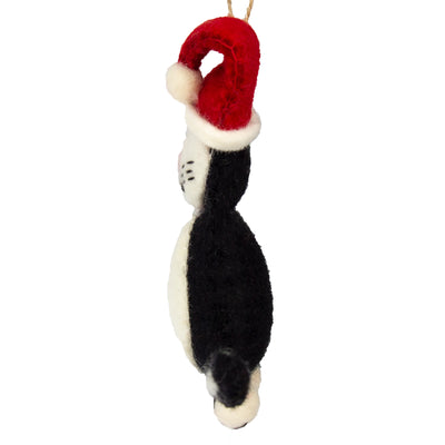 Black and White Tabby Santa Cat Felt Ornament