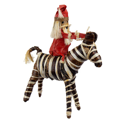 Set of Three Banana Fiber Santa Riding on Safari Animals- Lion, Zebra, Elephant