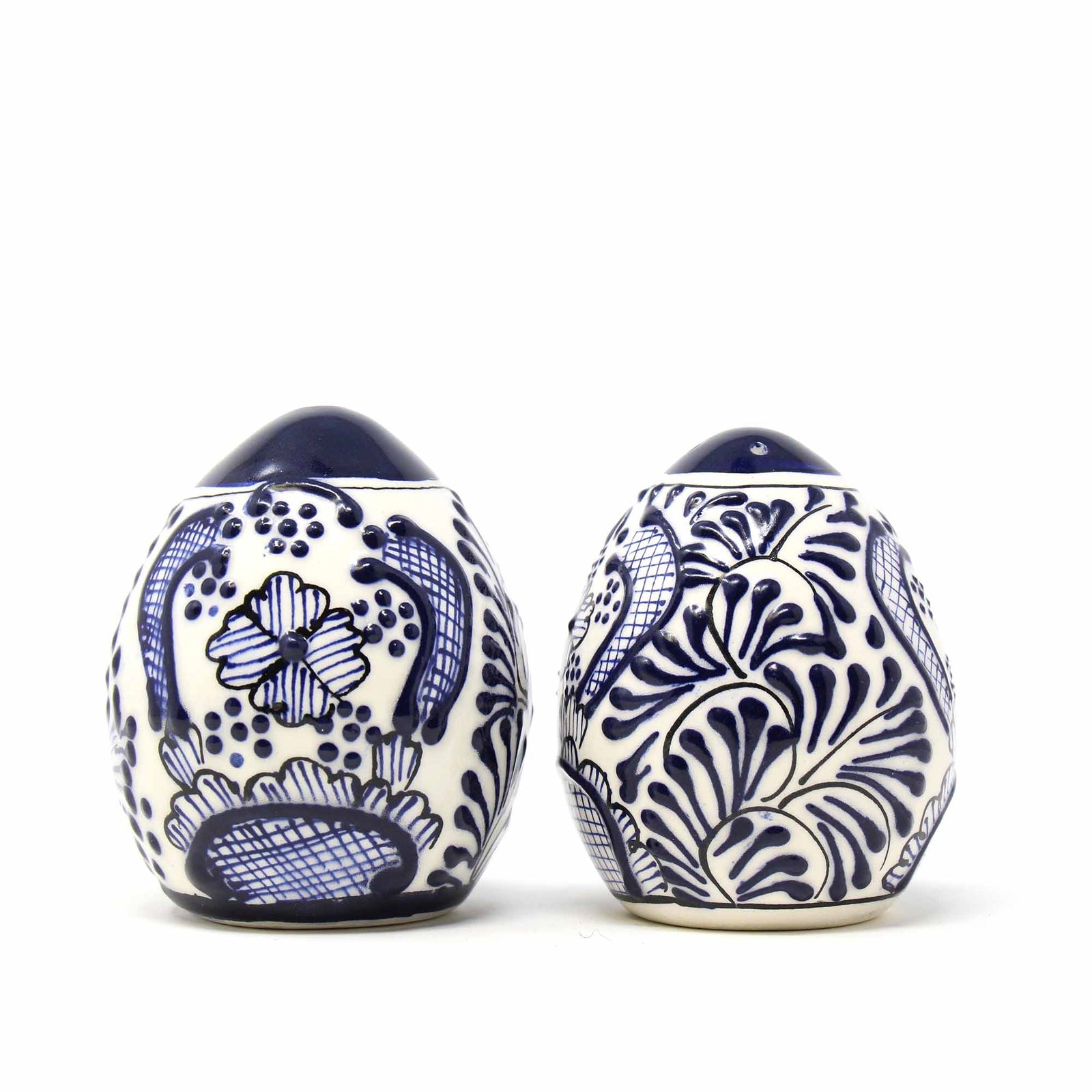 Encantada Handmade Pottery Set of Salt & Pepper Shakers, Blue Flower